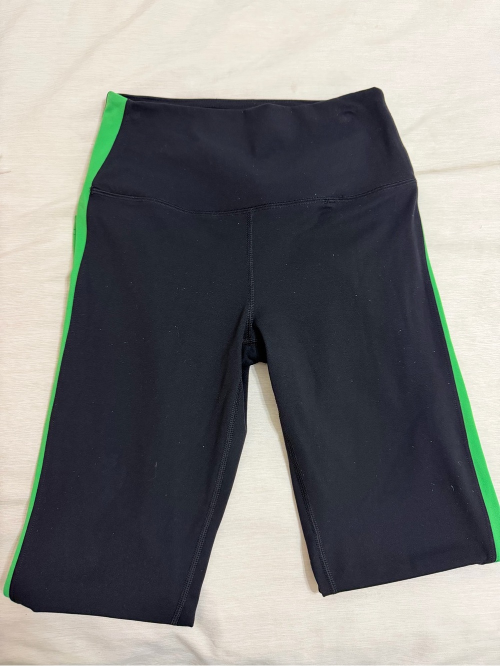 Splits59 Black Leggings with Green Side Stripe